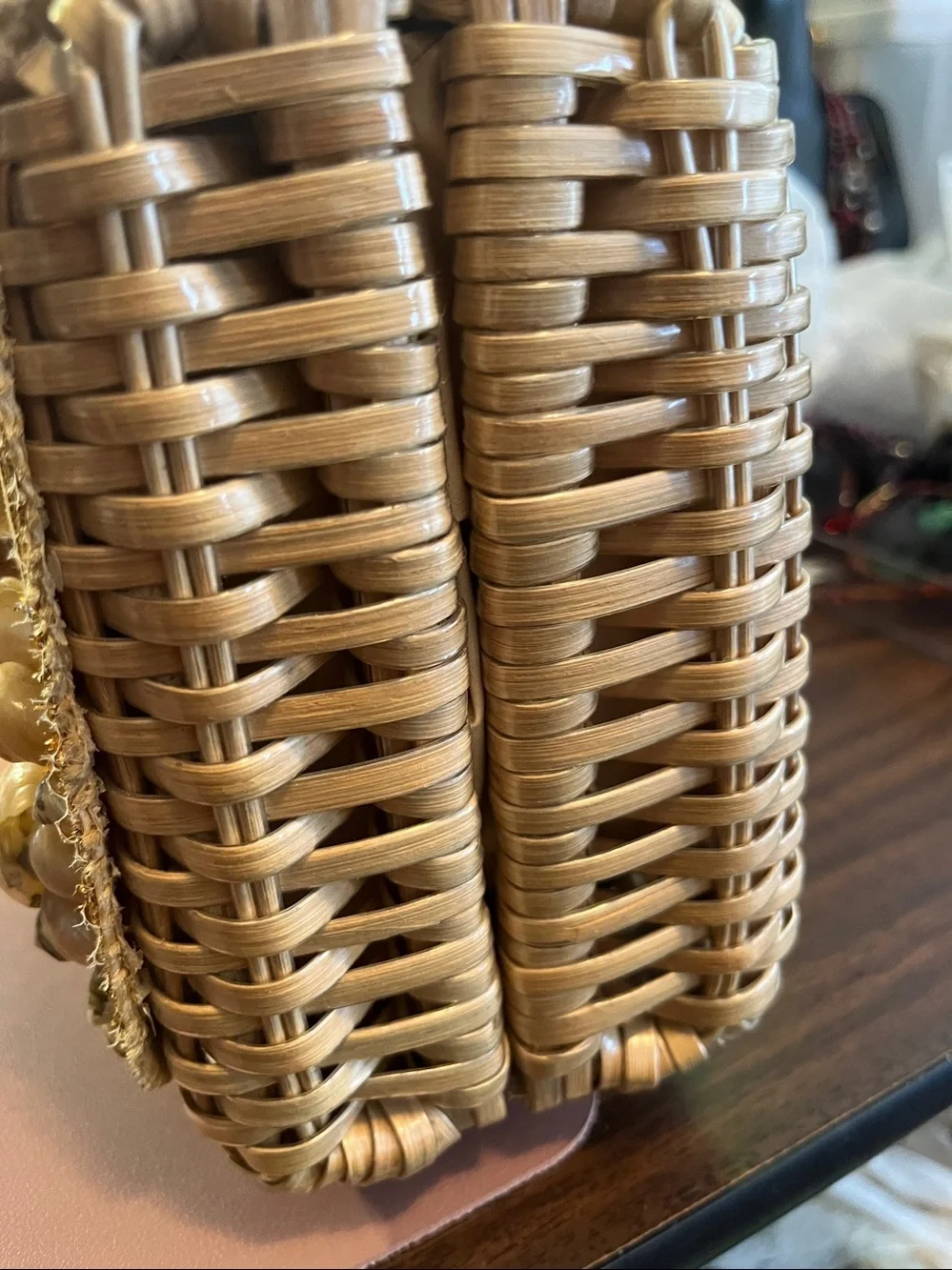 vintage Seashell-Embellished Wicker Box Purse.